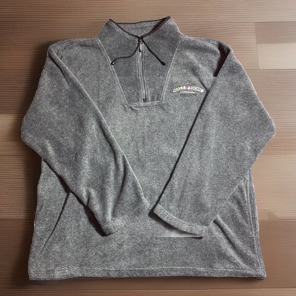 Habitat Fleece 1/4 Zip Gray Pull Over Sweater XL Half Dome Yosemite Embroidered